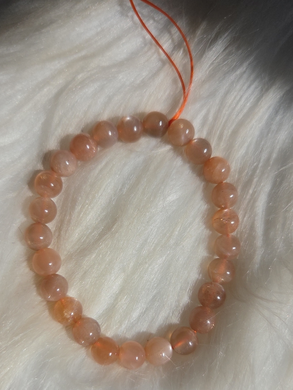 Flashy Peach Moonstone Beaded Stretch Bracelet - Peach
